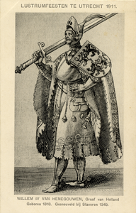 221966 Afbeelding van een reclamekaart met een portret van Willem IV ter gelegenheid van de lustrumfeesten bij het 55e ...